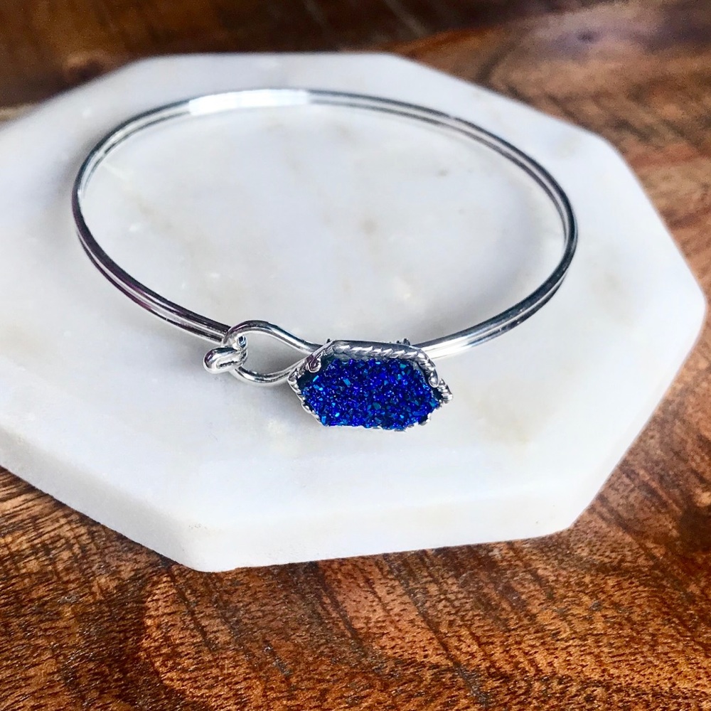 Royal & Silver Dainty Druzy Stone Bangle Jewelry - Picture 2 of 2